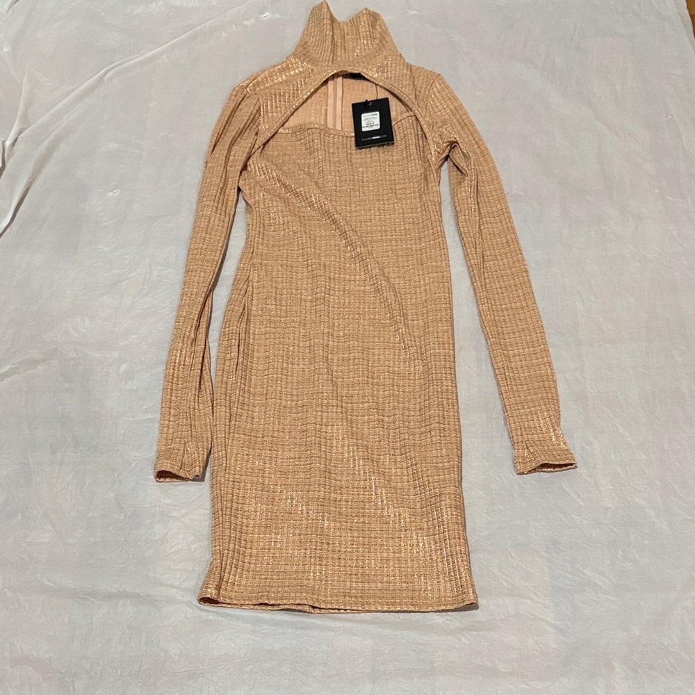 Fashion Nova Tan Long-Sleeve Dress NWT